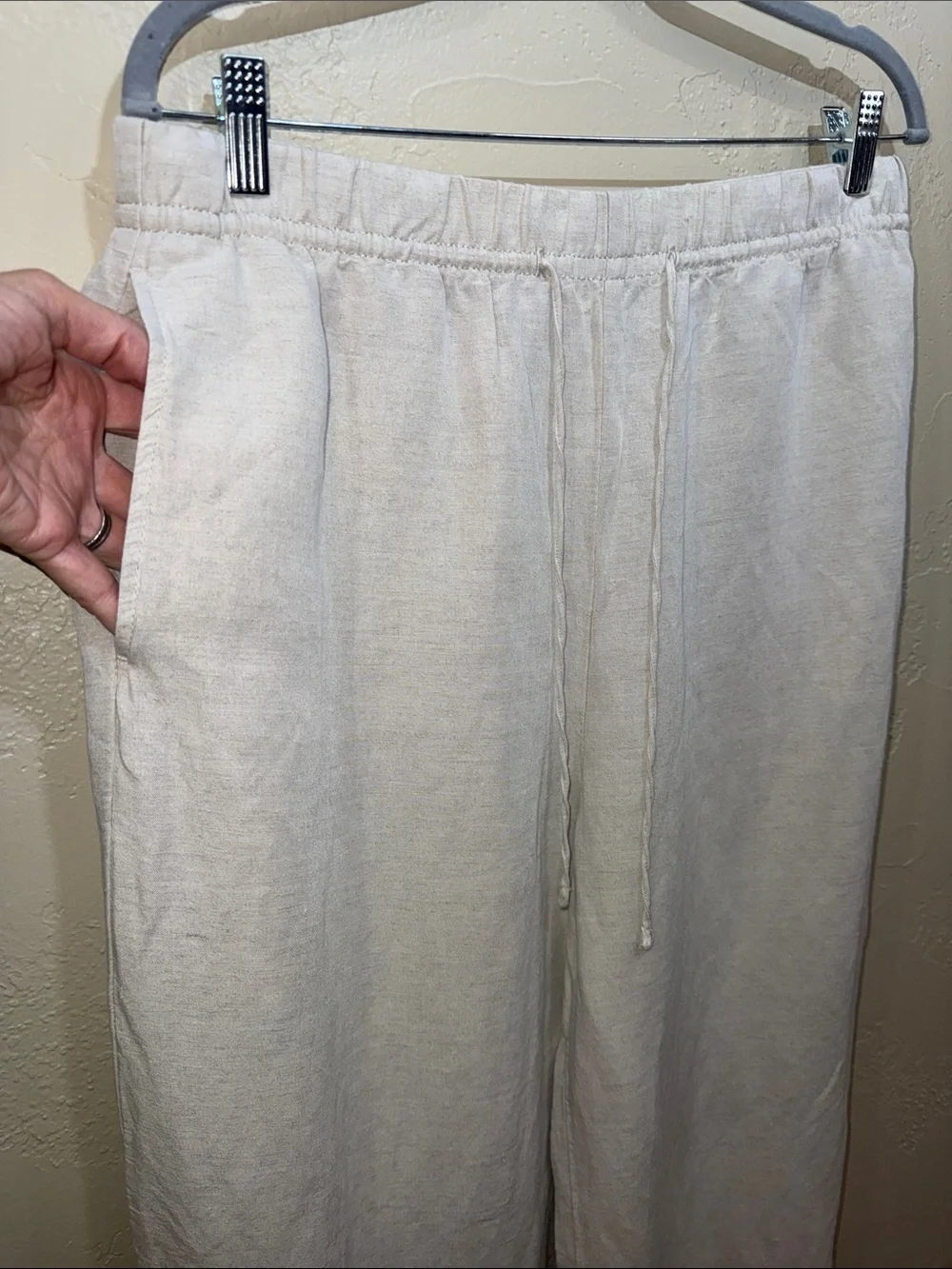 H&M‎ Light Cream Wide-Leg Linen Viscose Blend Pants Resortwear Beach Size M Tan